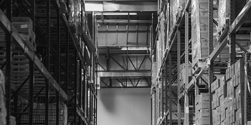 Black and White Image of a warehouse.